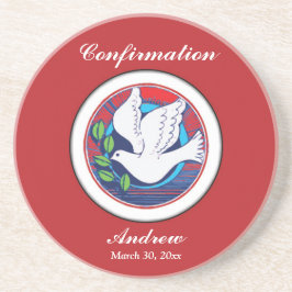 赤いカラフル背景の確認鳩 コースター