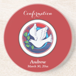 赤いカラフル背景の確認鳩 コースター