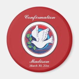 赤いカラフル背景の確認鳩 マグネット