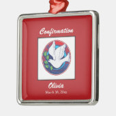 赤いカラフル背景の確認鳩 メタルオーナメント (左)