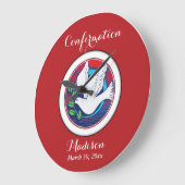 赤いカラフル背景の確認鳩 ラージ壁時計 (傾斜)