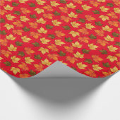 赤いカラフル背景の秋のリーフ ラッピングペーパー (角)