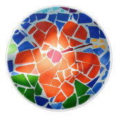 赤いカラフル花モザイクフローラ セラミックノブ (正面)