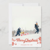 赤いカリグラフィーの写真の雪の結晶 クリスマス 招待状 (正面)