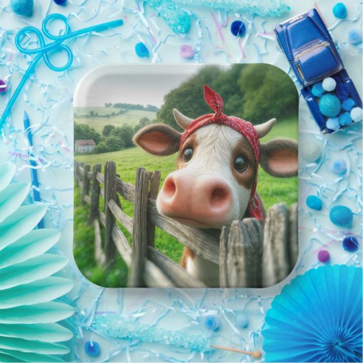 赤いカーチーフをかぶったハイファー牛 ペーパープレート (パーティー)