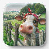 赤いカーチーフをかぶったハイファー牛 ペーパープレート (正面)