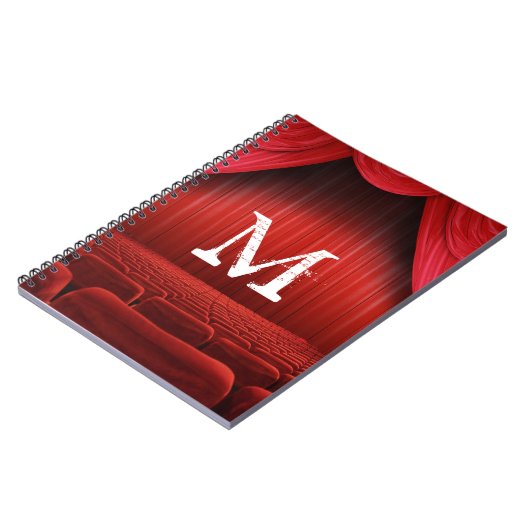 赤いカーテンの劇場のモノグラムのイニシャルのノート ノートブック (左側)