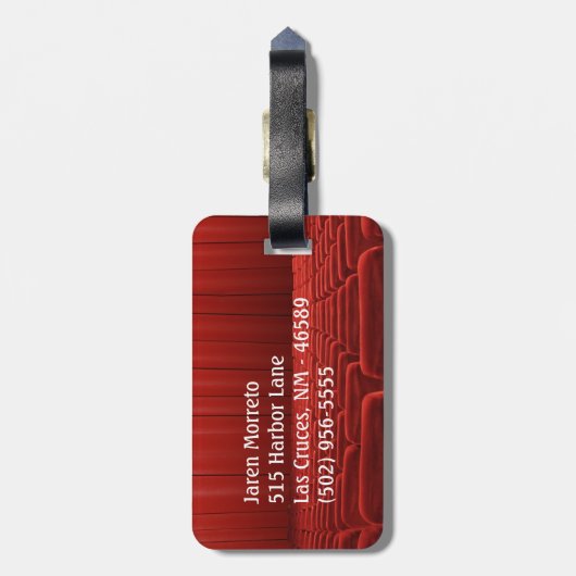 赤いカーテンの劇場のモノグラムの荷物のラベル ラゲッジタグ (裏面縦)