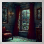 赤いカーテン - 印象派の室内アート ポスター (正面)