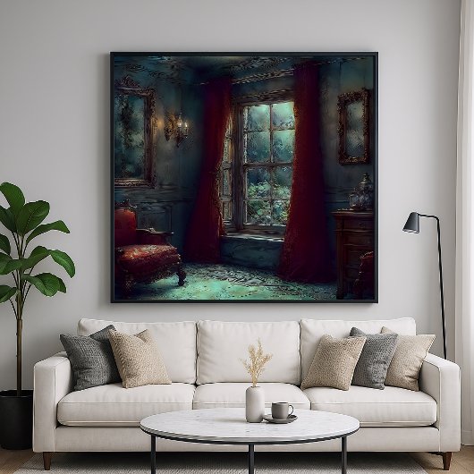 赤いカーテン - 印象派の室内アート ポスター