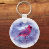 赤いカーディナルが吹雪の中に キーホルダー (正面)