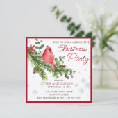 赤いカーディナルが松の木に止まってクリスマスを祝う 招待状 (スタンド正面)