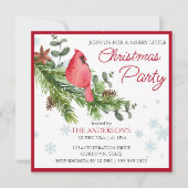 赤いカーディナルが松の木に止まってクリスマスを祝う 招待状 (正面)