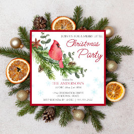 赤いカーディナルが松の木に止まってクリスマスを祝う 招待状