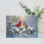 赤いカーディナルとホリーの雪景色 招待状 (スタンド正面)