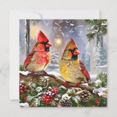 赤いカーディナルと実、松ぼっくり 冬 シーズンカード (正面)