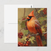 赤いカーディナルと野生の森のベリー ポストカード (正面/裏面)