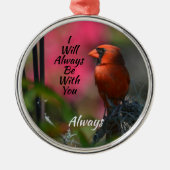 赤いカーディナルのパーソナライズされた追悼 メタルオーナメント (正面)