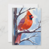 赤いカーディナルの冬の水彩画 シーズンカード (正面)