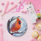 赤いカーディナルの冬の水彩画 ペーパープレート (パーティー)