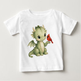 赤いカーディナルキッズと可愛いベイビードラゴン ベビーTシャツ