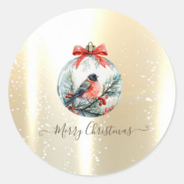赤いカーディナルバードのヒイラギの実のボール クリスマス ラウンドシール