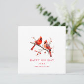 赤いカーディナル鳥のホーリーの木の枝 招待状 (スタンド正面)