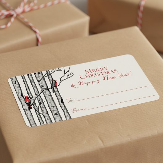 赤いカーディナル メリークリスマス To From ステッカー