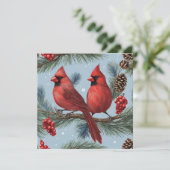 赤いカーディナル、実、松の枝、松ぼっくり シーズンカード (スタンド正面)