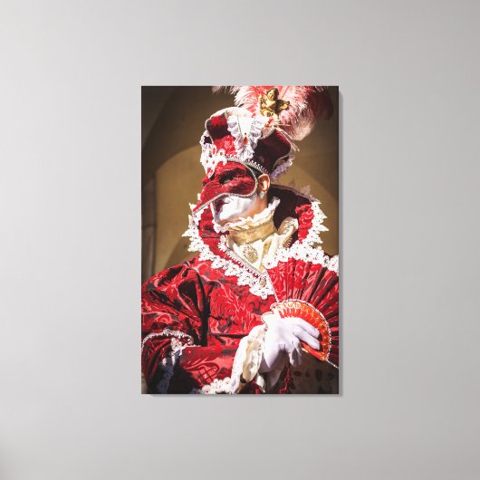 赤いカーニバルのマスク，イタリア キャンバスプリント (正面)