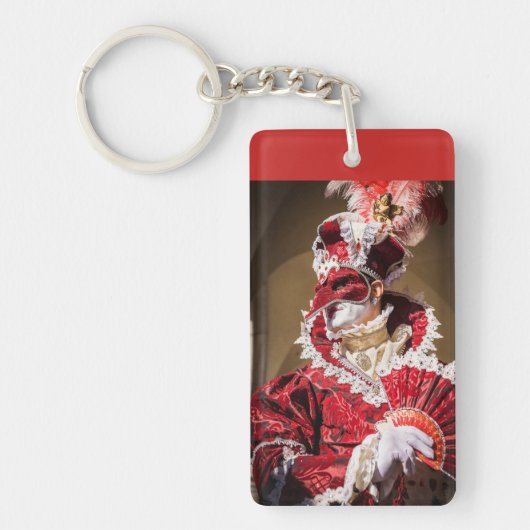 赤いカーニバルのマスク，イタリア キーホルダー (正面)
