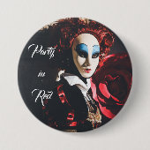 赤いカーニバルのマスク，イタリア 缶バッジ (正面)