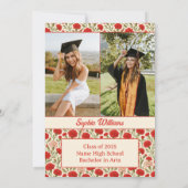 赤いカーネーションの花の卒業パーティー招待状 招待状 (裏面)