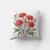 赤いカーネーションの花 水彩画の花 クッション (裏面)