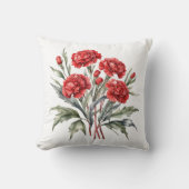 赤いカーネーションの花 水彩画の花 クッション (正面)