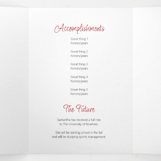 赤いカーブフレーム3の写真の卒業式 三つ折り招待状 (内部中)