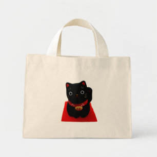 赤いカーペットに黒い招き猫 ミニトートバッグ