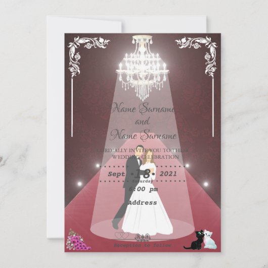 赤いカーペットのシャンデリア 招待状 (正面)