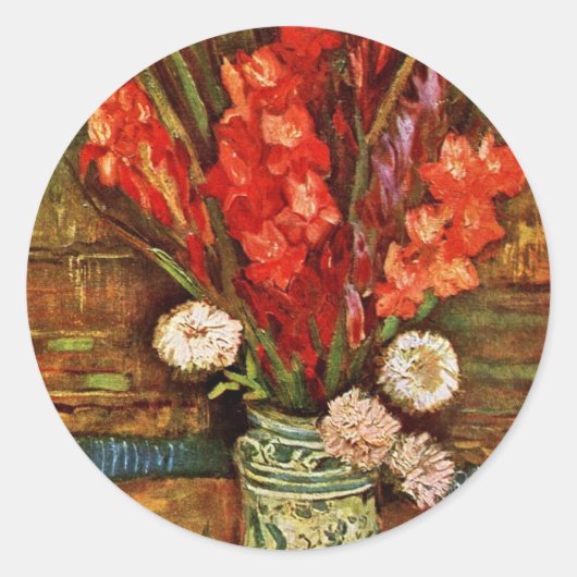 赤いガラスの花瓶：赤い赤の静物 ラウンドシール (正面)