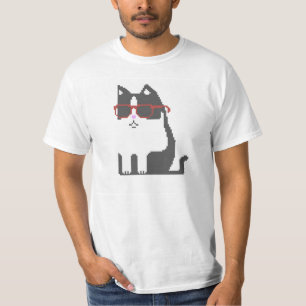 赤いガラスピクセル芸術のTシャツの灰色猫 Tシャツ