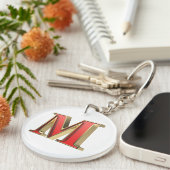 赤いガラス文字M キーホルダー (正面右)