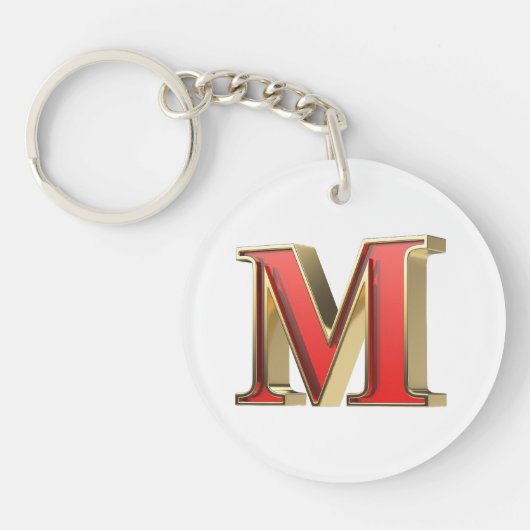赤いガラス文字M キーホルダー (正面)