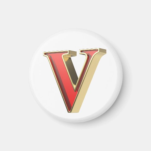 赤いガラス文字V マグネット (正面)