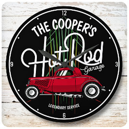 赤いガレ改造ージピンプリペス任意の名前ヴィンテージカー ラージ壁時計