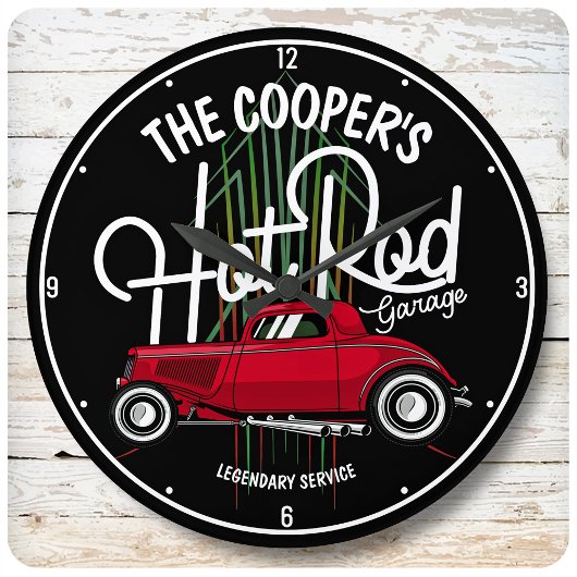 赤いガレ改造ージピンプリペス任意の名前ヴィンテージカー ラージ壁時計