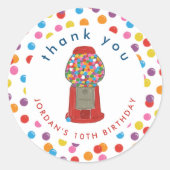 赤いガンボールマシンキャンディバブルガムありがとう ラウンドシール (正面)