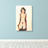 赤いガーターズの女の子 | エゴンシエレ | キャンバスプリント (インサイチュ (ウッドフロア))