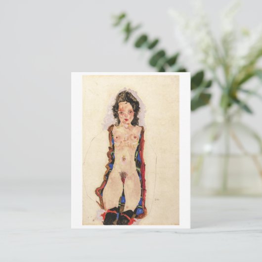 赤いガーターズの女の子 | エゴンシエレ | ポストカード (スタンド正面)