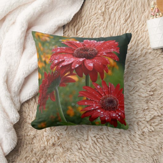 赤いガーベラのデイジーの枕 クッション (ブランケット)