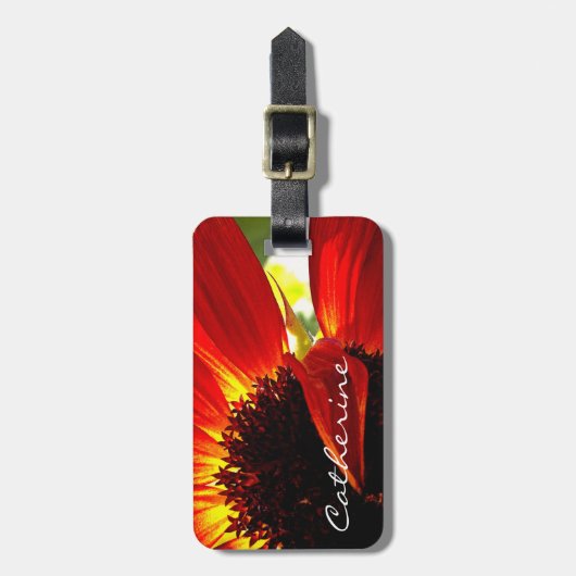 赤いガーベラデイジーフォト名前をカスタムするスクリプトモダン ラゲッジタグ (正面縦)